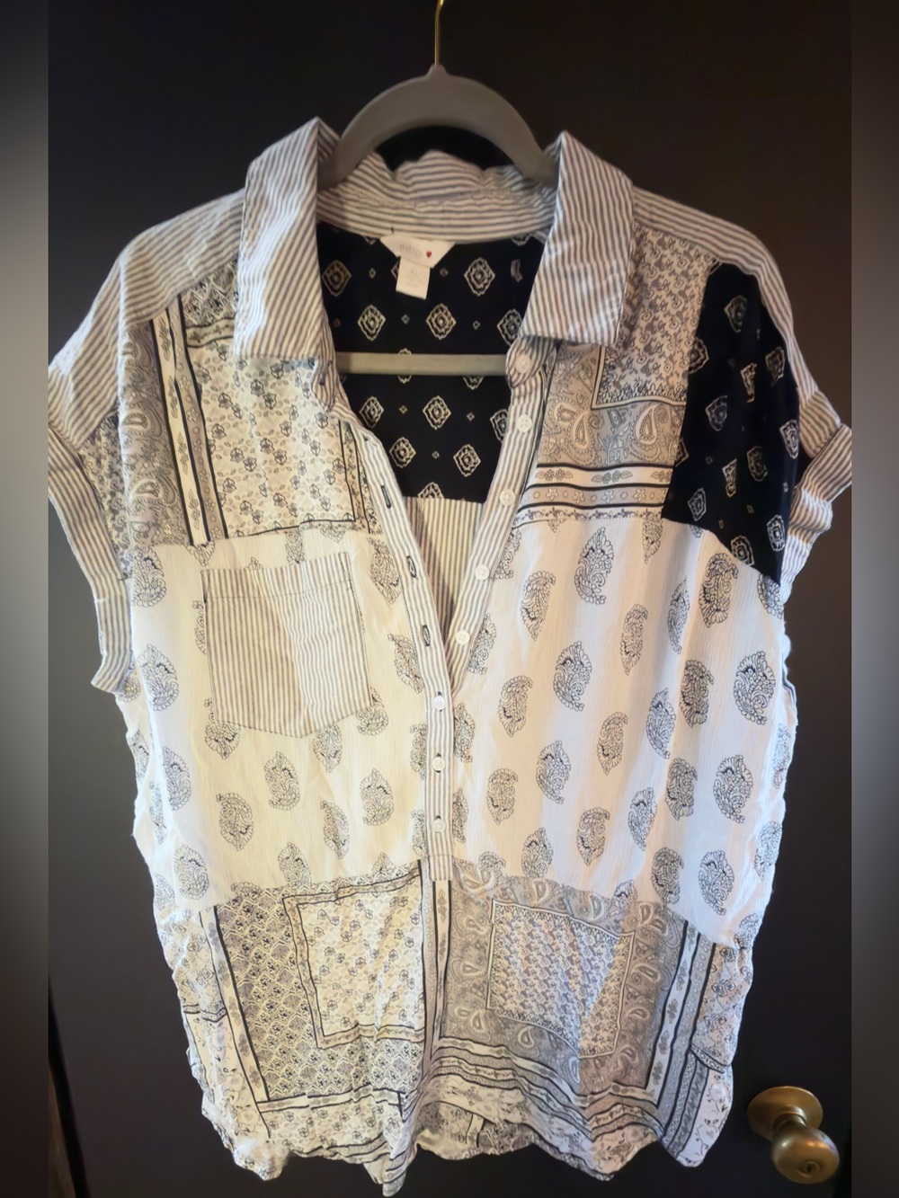 intro love the fit White and Black Mixed Paisley Patchwork Button-Down Shirt